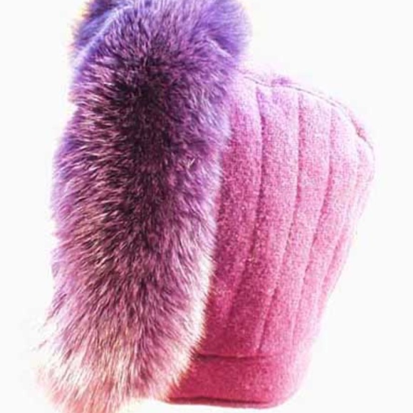 FOX & MERINO CASHMERE WOOL HOOD, PURPLE, ONE SIZE, PUSH IT DOWN TO BE A COLLAR, - Picture 4 of 4